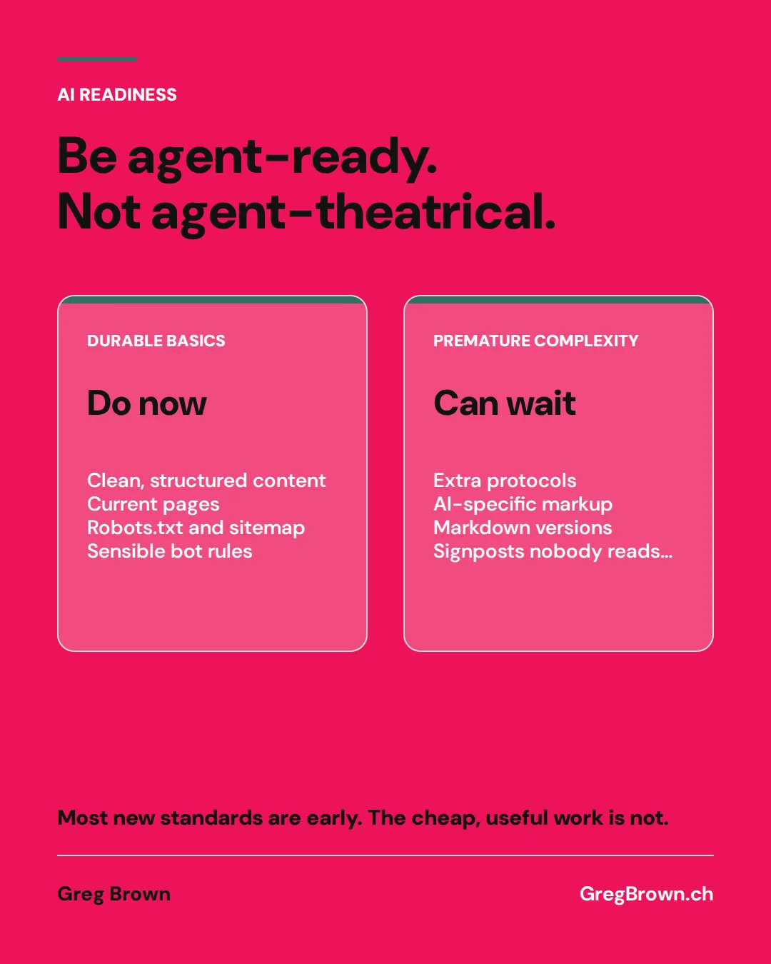 Agent-readiness: cheap basics over vendor theatre