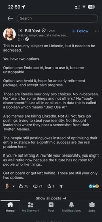 Judgement or theatre: the false AI-adoption binary (blurred screenshots, evergreen). Give daylight from the practitioner pair.